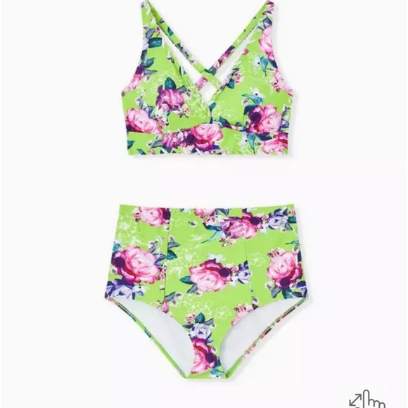 TORRID Neon Green, Floral Bikini Set, Size 4 - Picture 4 of 16